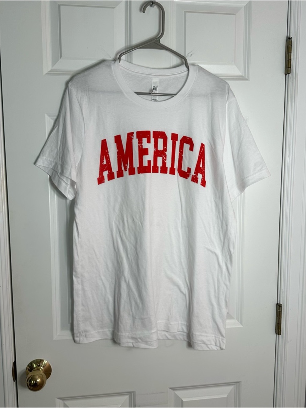 Bella Canvas White Short-Sleeve Tee with Red "AMERICA" Graphic